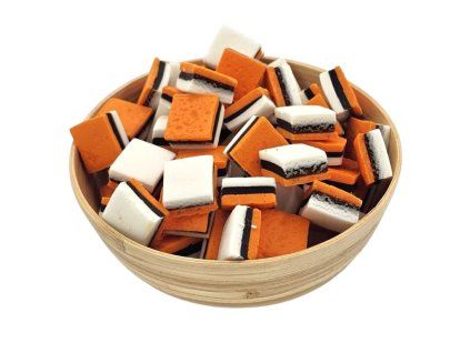 Miska s oranžovo-bielymi cukríkmi Orange White Sandwich